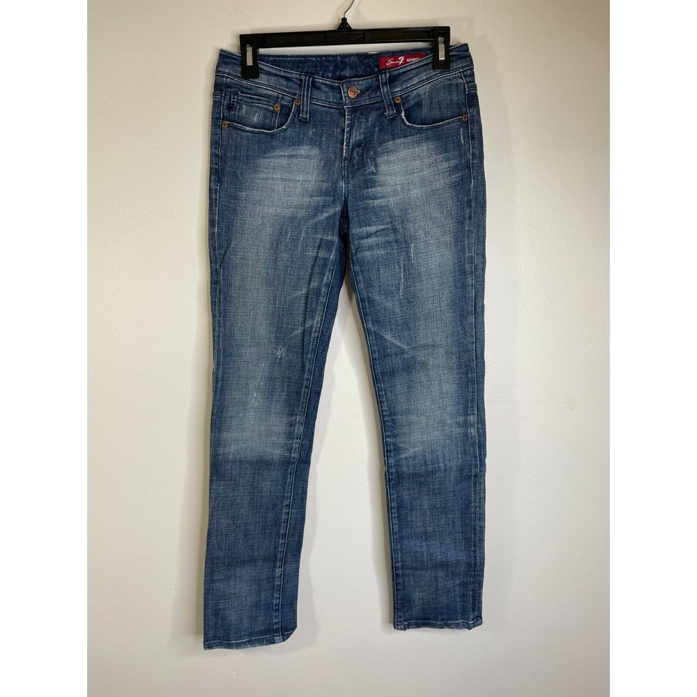 SEVEN 7 Womens Skinny JEANS - Size 27 - Medium Wash Blue Distressed Stretch